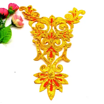 1 Gabalas Geležies Pleistrai Aukso China Siuvinėtos Aplikacijos Už Cosplay Kostiumai, Pasidaryk pats Apdailos Nėrinių Suknelė Karalius Gėlių 15*25cm