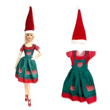 1 Set Kalėdų Išvakarėse Suknelė+Skrybėlių Mados Drabužius Barbie Lėlės Priedai 11.5 
