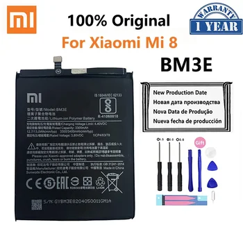 100% Originalus Xiao Mi Telefono Baterija BM3E Už Xiaomi Xiaomi8 Mi 8 Mi8 M8 Nekilnojamojo 3400mAh Aukštos Kokybės Batterie Bateria + Nemokamas Įrankiai