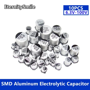 10vnt SMD Aliuminio Elektrolitinių Kondensatorių Rinkinys 6.3/10/16/25/35/50/63/100V 1/2.2/4.7/10/22/33/47/100/220/330/470/680/1000/2200UF