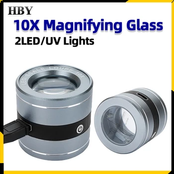 10X Full Metal Didinamojo Stiklo, LED UV Juvelyriniai dirbiniai, Deimantai Loup USB Įkrovimo Objektyvas su Masto Matavimo Kišeninis didinamasis stiklas
