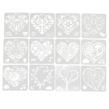 12Pcs Gėlių Širdies Piešimo Formų Plastiko Vaikų Tapybos, Trafaretų 