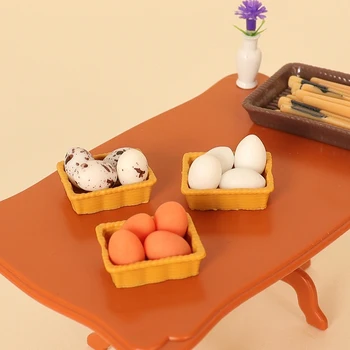 1Set 1:12 Miniatiūriniai Lėlių Kiaušinių Dėklas Su Mini Maisto Modelį, Virtuvė Modelį, Dekoro, Žaislų Lėlės Namas Priedai