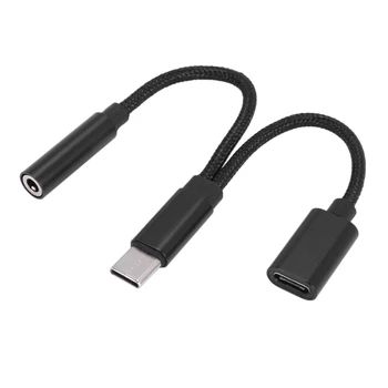 2 in 1 C Tipo Ausinių Adapteris, USB C Splitter AUX Audio Įkrovimo Konverteris