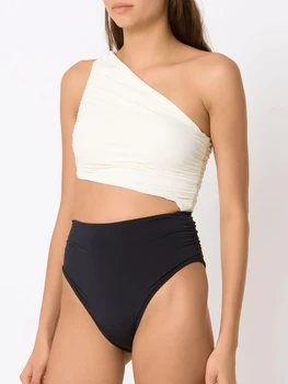 2023 Balta Spalva Blokuoti Vieną Petį vientisas maudymosi kostiumėlį ir Padengti Iki Moterų Mados Iškirpti Bikini Prabangus maudymosi Kostiumėliai Paplūdimio