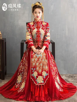 2023 Išsiuvinėti XiuHe Kinijos Tradicinių Vestuvių Kostiumas Moterims, Klasikinis Nuotaka Cheongsam Dydis 8XL Vakare Šalis Suknelės