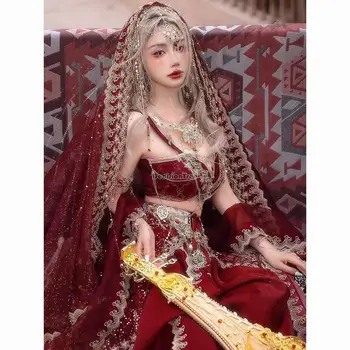 2023 kinijos sindziango stiliaus moterų nuotraukų elegantiškas hanfu suknelė vakarų regionuose princesė uigūrų raudona nacionalinės stiliaus hanfu suknelė s507