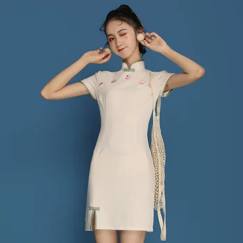 2023 modifikuotų cheongsam kaulų ėsdinimo nacionalinės stiliaus mergina jaunų stilius saldus literatūros ir meno mažų šviežių paprastojo suknelė