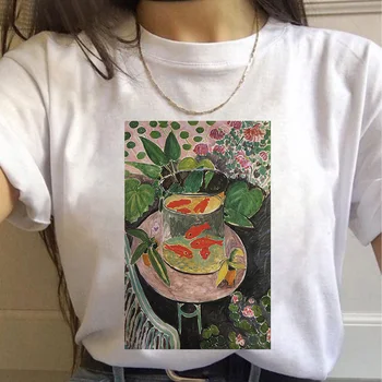 2023 Vasaros Moterų Marškinėliai Meno Aliejaus Tapybai Print T-Shirt 90s Mergina Harajuku trumpomis Rankovėmis Moteriška Tee Topai Marškinėliai Femme Vasaros Viršūnes