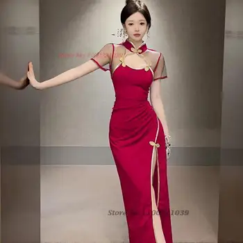2024 m. kinijos seksuali suknelė pagerėjo cheongsam qipao nėrinių rankovės tuščiaviduriai iš dress lady naktinis klubas pokylio suknelę, spa grožio vienodas