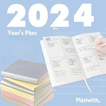 2024 m. Metinis Planas Sąsiuvinis PU Soft Face Mokyklos Buveinė Dienos Planą Patikrinti Veiksmingą Vidaus Puslapyje Vertus Sąskaitą A5 Bloknotą