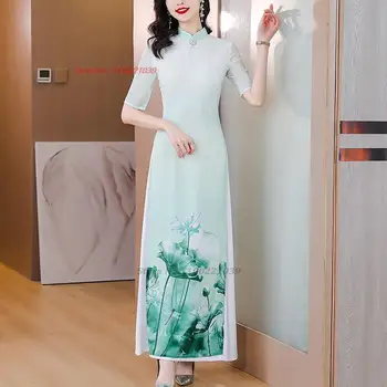 2024 m. moteris aodai vietnamo tradicinių suknelė zen kostiumas vintage suknelė moterims gėlių spausdinti pagerėjo cheongsam rytų etninės suknelė
