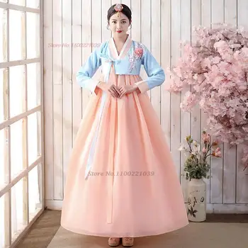 2024 m. - tradicinis korėjiečių suknelė hanbok moterų pokylių suknelė elegantiškas etapo rezultatus kostiumas rytietiškas gėlių siuvinėjimas suknelė