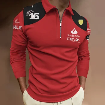2024 Nauja Formulė Vienas vyriški Polo Marškinėliai Long rankovėmis Klasikinės Spalvos Racing Team Lauko Sporto Spausdinimo Viršuje, vyriški T-shirt