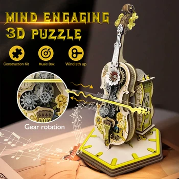 2024 Naujas 3D Medinė Dėlionė Music Box Nešiojamų Magija Violončelė Pastato Modelio Rinkinys Kilnojamojo Kamieninių Festivalio Dovana Vaikams ir Suaugusiems