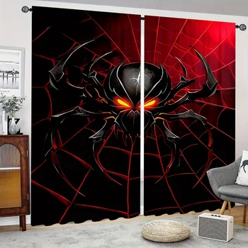 2vnt Raudona Spider Web HD Skaitmeninis Atspausdintas Užuolaidos Namų Dekoro Gyvenimo Kambario, Miegamasis Lazdele Kišenėje Užuolaidos Studijos Lango 