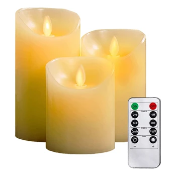 3 Flameless Žvakės 4In 5In 6In Nekilnojamojo Vaškas Ne Plastiko Ramsčių Baltos Būti Realus Šokių LED Liepsnos Nuotolinio Valdymo