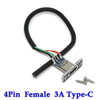 3A USB Lizdo Tipas-C 4Pin Vandeniui Juostos Linija Lydmetalis Bendras Moterų Įkrovimo lizdas USB Lizdas, Su varžtais 
