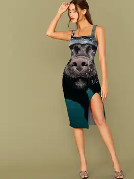3D Suknelė Šuo Suknelės Moterims Gyvūnų Vestido Sexy Namų Apynasrio Rankovių Harajuku 3d Spausdinimo Moteriški Drabužiai Šalies Paplūdimys korėjos Stiliaus
