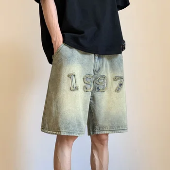 4Colors 1997 Kratinys Vintage Šortai Vyrams Vasaros Hip-Hop Džinsinio Šortai Laisvalaikio Ulzzang Streetwear Prašmatnus Karšto Parduoti Vyrų Šortai