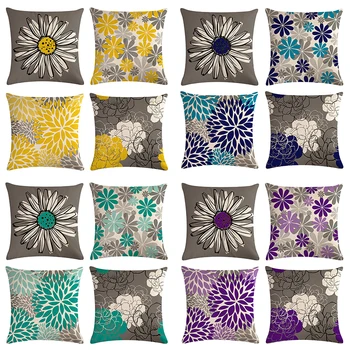4pcs/set Daisy Lino Mesti Pagalvių užvalkalus Saulėgrąžų Geometrinis Gėlių, Dekoratyvinių pagalvių užvalkalai Namų Puošybai Apima