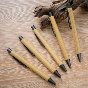 50PCS Bambuko medienos tušinukas Tiesioginio veiksmo tušinukas Biuro ir mokyklos raštinės reikmenys, rašymo Parašas tušinukas