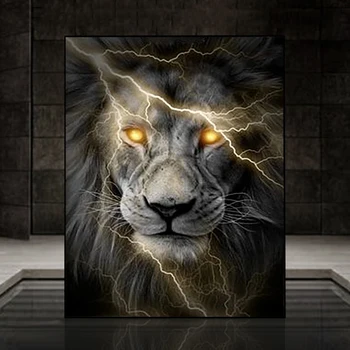 5D Diamond Dažymas Žaibas Liūtas Gyvūnų Visiškai Gręžimo Diamond Mozaika 