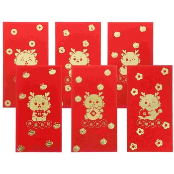 6 Vnt Raudona Paketinių Paketas Siurprizas Kinų Stiliaus Vokai Lai Si Feng Metų Dragon Apgaubia Pinigų Popieriaus