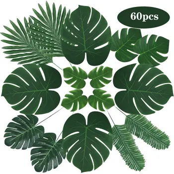 60Pcs 6 Rūšių Palmių Lapų Dirbtinės Atogrąžų Dirbtiniais Kyla Havajų Šalis Vasaros Džiunglių Tema Grupė Vestuvių, Gimtadienio Stalo Dekoras