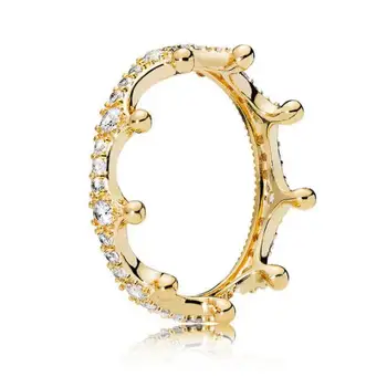 925 Sterlingas Sidabro visos Aukso Žiedas Šviečia Žavi Karūna Žiedai Sukrauti Moterų Vestuves Dovanų Fine Jewelry