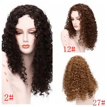 Ace perukas Europos ir Amerikos šaulių garbanoti perukai tamsiai ruda, cheminio pluošto ilgas garbanotas perukas moterų galvos apdangalai pasiruošę didmeninės