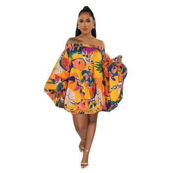 Afrikos Suknelės Moterims Vasaros Afrikos Mados Ruožas Off Peties Velniop Kaklo Žibintų ilgomis Rankovėmis Spausdinti Suknelė Afrikos Drabužiai