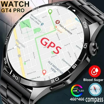 Android 2023 Naujas GPS Žiūrėti GT4 Smart Watch Vyrų 466 * 466 HD Ekraną, 