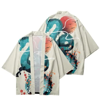 Animacinių Filmų Dragon Spausdinami Tradiciniu Kimono Cosplay Cardigan Haori Paplūdimio Yukata Japonijos Streetwear Moterų, Vyrų Marškinėliai