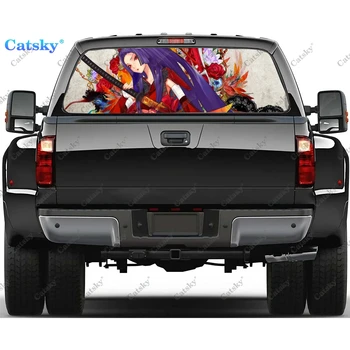 Anime Samurai Girl automobilio Lango Lipdukas Lipdukas Grafinis PVC Dekoratyvinis Sunkvežimių Perforuotas Lipdukas Universalus Vinilo Lipdukas