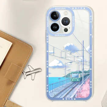 Anime Traukinio Dekoracijos Telefono dėklas skirtas IPhone 14 13 12 11 Pro Max Mini XS X XR SE 2020 7 8 Plius Skaidrus, atsparus smūgiams Minkštas Viršelis