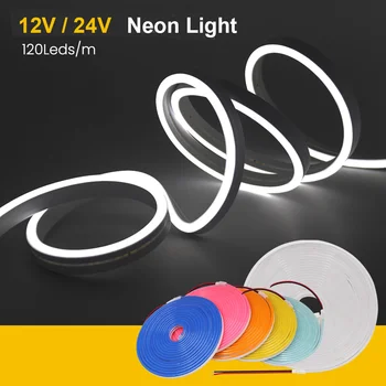 Atsparus vandeniui 12V 24V LED Neon Juostelės Šviesos Neonas Pasirašyti Silikono Virvę Šviesos Lanksti Lempa Namų Puošybai su 2pin Viela 9 Spalvos