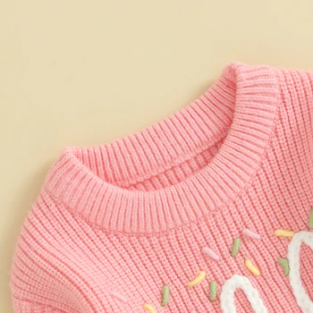 Baby Girl Pirmojo Gimtadienio Atsitiktinis Megztinis Ilgomis Rankovėmis Apvalios Kaklo Laišką Siuvinėjimo Briaunoti Megztiniai Megztinis Megztinis Bamblys Drabužiai