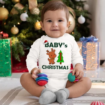 Baby ' s 1st Kalėdų Kūdikis Bodysuit Elnių Kalėdų Spausdinti Naujagimių Drabužiai Kūdikiams ilgomis Rankovėmis Jumpsuit Bamblys Vaikas Kalėdos Šalis Komplektai