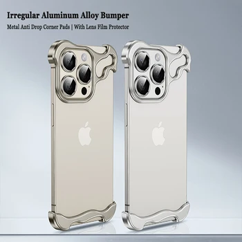 Bare Telefono Nereguliarus Titaniun Lydinio Bumper Case For iPhone 15 14 13 Pro Max Plus Su Objektyvo Filmas Apsaugos Svetimų Metalo Dangčiu