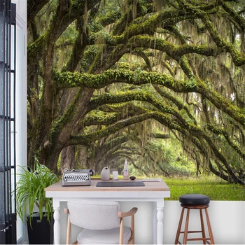 beibehang Miegamasis gyvenimo, virtuvė, valgomasis fone vandeniui šilko audinio tapetai freskomis žalia miško kraštovaizdžio papel de parede