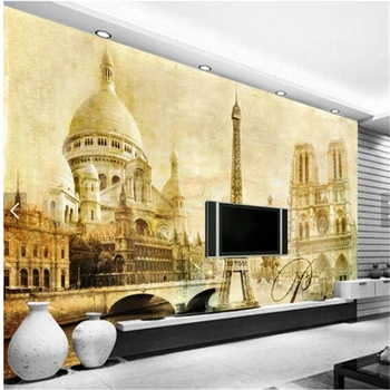 beibehang Užsakymą foto tapetai, 3d stereo freskomis kambarį Europos klasikinės Paryžiaus bokšto pastatas, TV foną, 3d tapetai