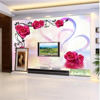 beibehang užsakymą freskos 3d kambarių Svajonė širdies atspindys rožės freskomis, foto tapetai, sienų ir 3 d Namo Apdaila sienos popieriaus
