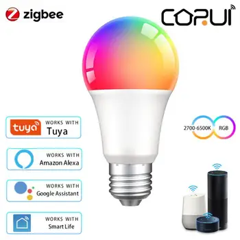 CORUI Tuya Zigbee E27 Smart Lemputės RGBCW 12/15/18W Spalva Keičiasi LED Šviesos Smart Gyvenimą PROGRAMĄ, Suderinamą Su Alexa 