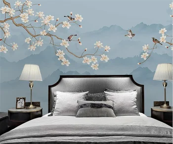Custom foto tapetai naujas Kinijos ranka-dažytos magnolia gėlių, paukščių miegamasis fone sienų apdailai papel de parede