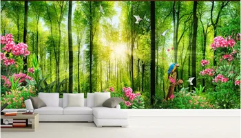 Custom freskos nuotrauka 3d tapetai Medžiai Žalia Kraštovaizdžio Pobūdį Gėlių apdailos dažymo 3d sienų freskomis tapetai, sienų ir 3 d