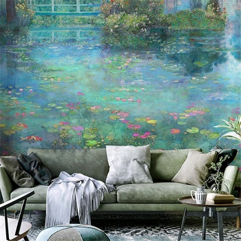 Custom Šiaurės sielovados tapetai Monet vandens lelija kraštovaizdžio freskos gyvenimo kambario, miegamasis apdailos foną namų dekoro
