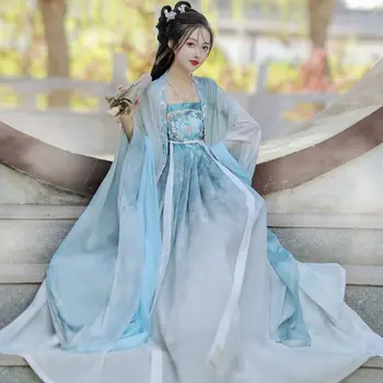 Derliaus Hanfu Moterų Kinijos Tradicinės Scenos Šokių Suknelė Moteriška Pasakų Cosplay Kostiumų Hanfu Set Blue Elegantiškas Princesė Komplektai