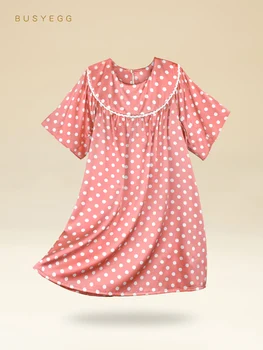 Derliaus Sweet Pink Polka Dot Spausdinti Suknelė Vaikų Natūralaus Šilko Nightdress Vasaros Mergaitės Nekilnojamojo Šilko Namų Suknelė Vaikai Sleepwear