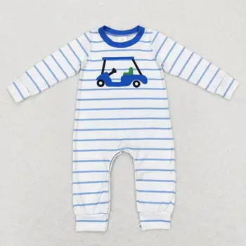 Didmeninė karšto pardavimo kūdikiams, vaikams, drabužiai naujagimiams bamblys lankytinos vietos automobilio mėlynos ir baltos spalvos dryžuotas ilgomis rankovėmis jumpsuit